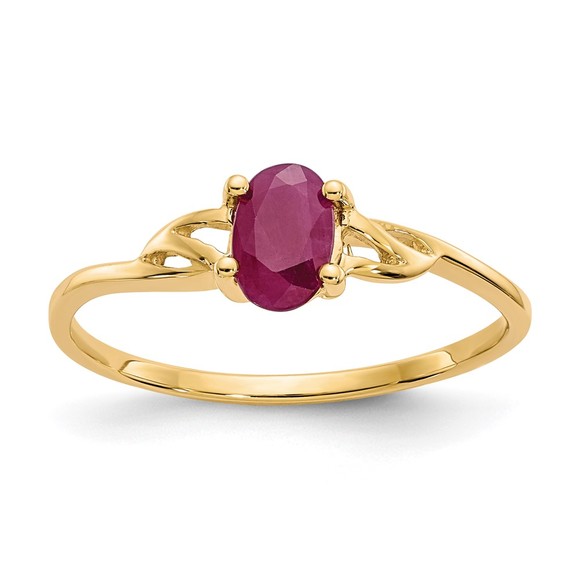 10k Yellow Gold Polished Genuine Red Ruby Birthstone Ring (Size 7)